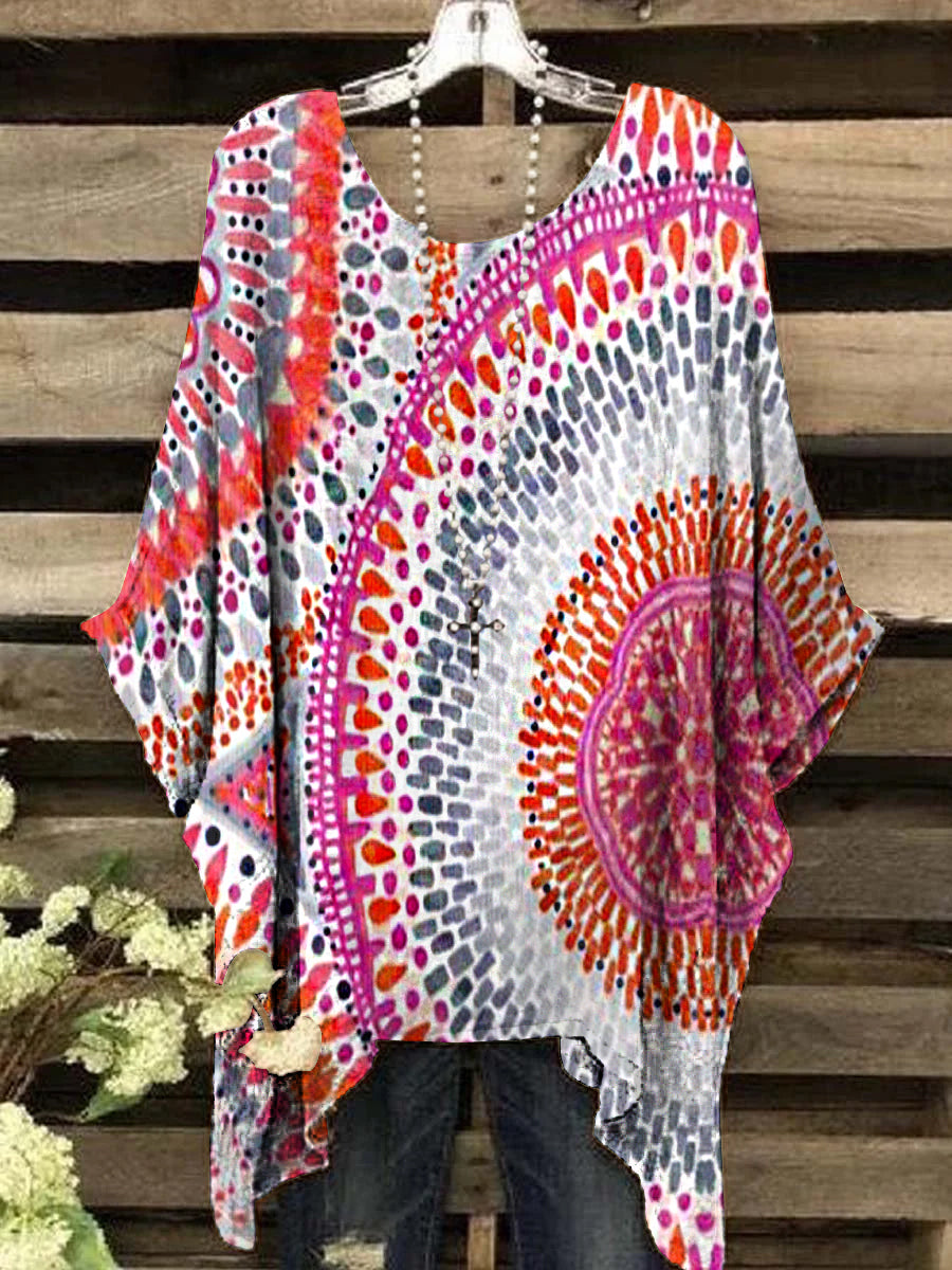 Women's Vintage Kaleidoscope Pattern Crew Neck Top