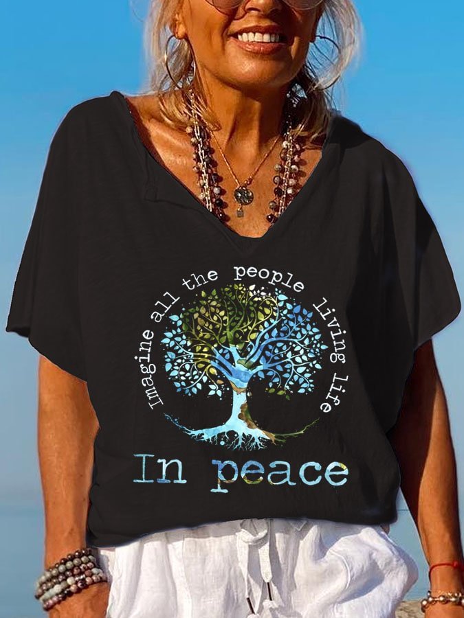 Imagine All The People Living Life In Peace Print T-Shirt