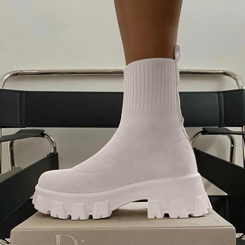 Women Ankle Boots Thick Bottom Knitted Woman Sock Shoes Elastic Fabric Fashion Female Short Boot Autumn Ladies Footwear 2022 New