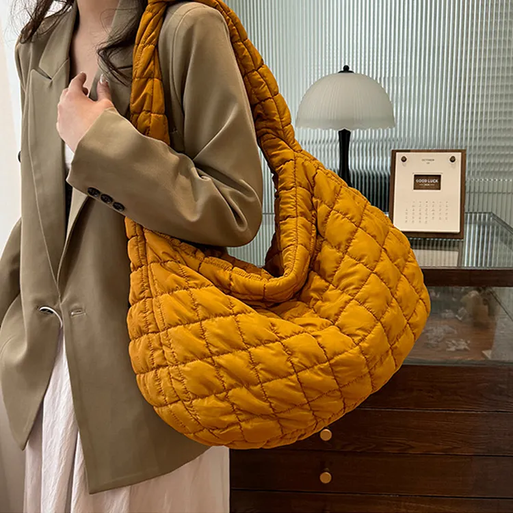Lightweight Quilted Grid Puffer Tote Bag