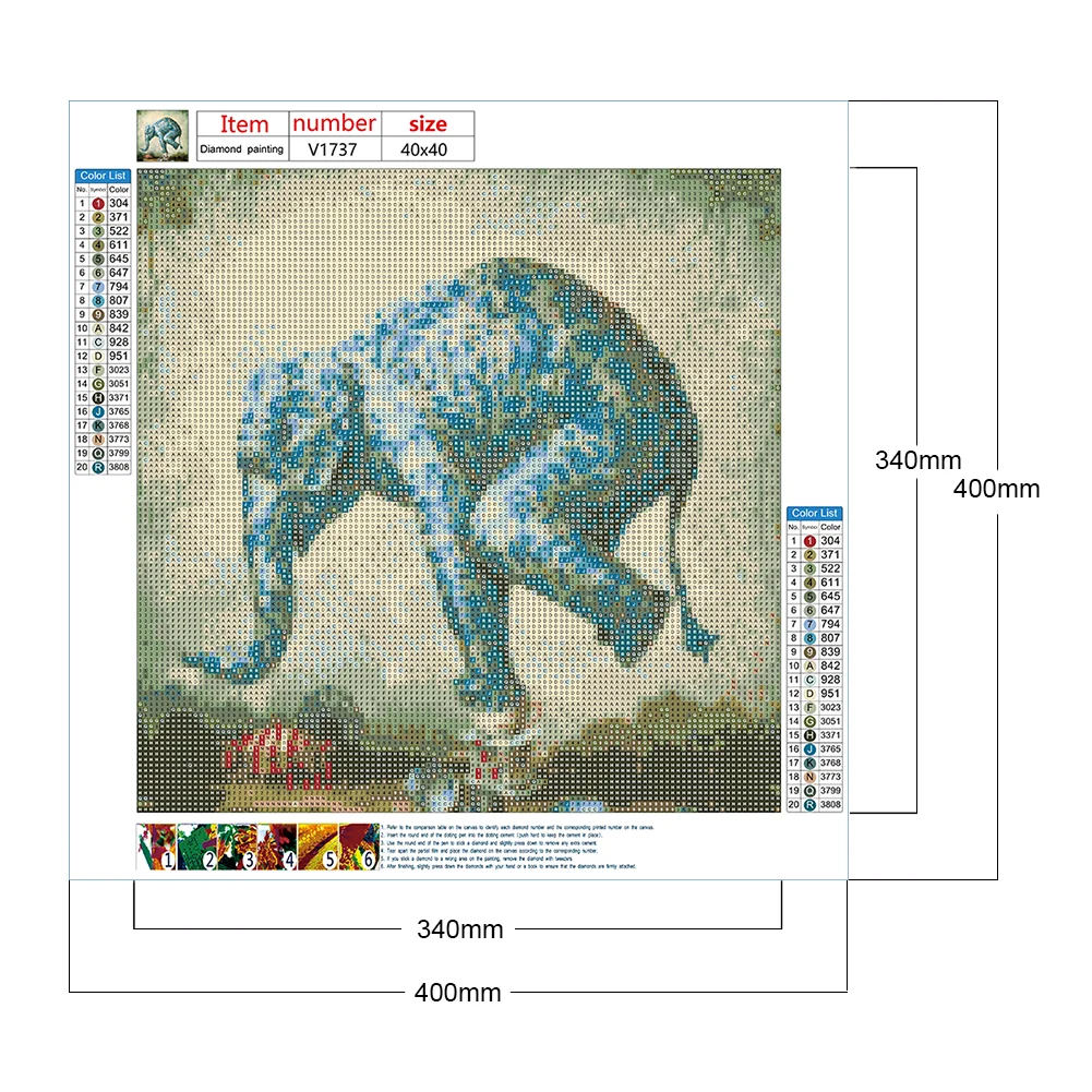 Full Round Diamond Painting 40*40cm - Elephant
