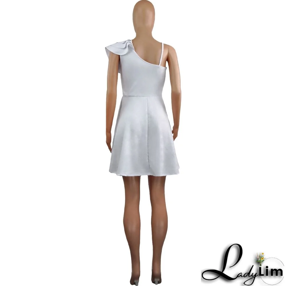 Women's Summer Solid Color Sexy Low Back Ruffle Strap Dress