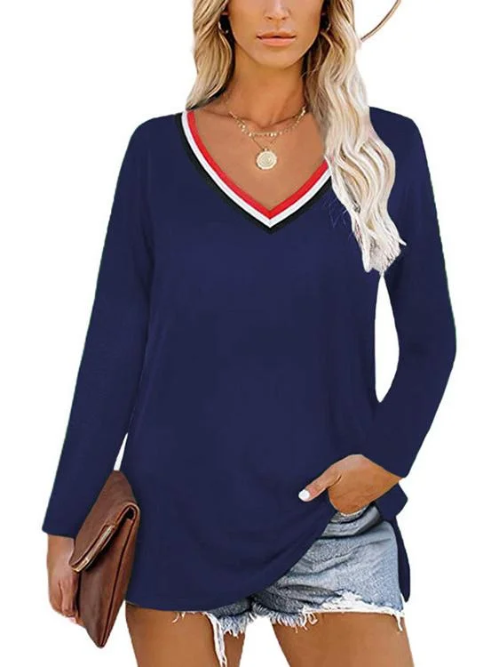 Women Half Sleeve V-neck Solid Color Dress