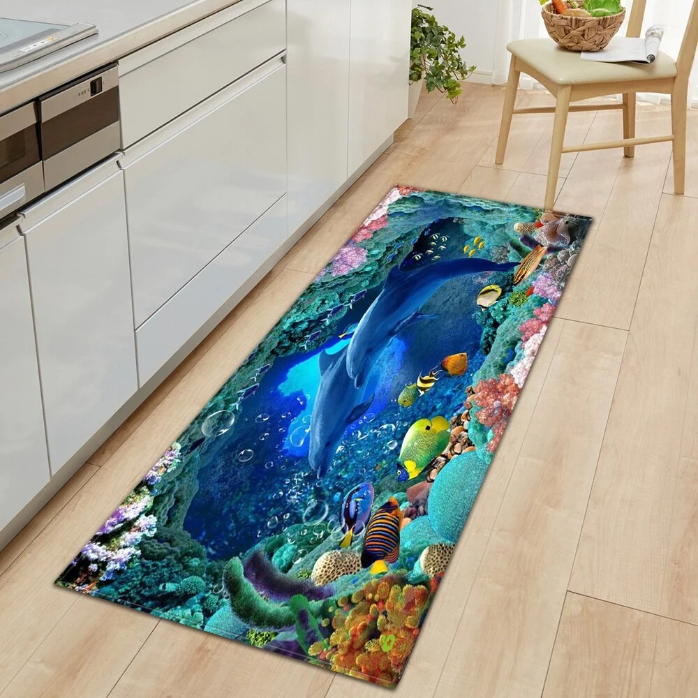 Underwater world Kitchen Mat Entrance Doormat 3D Pattern Bedroom Home Floor Decoration Living Room Carpet Bathroom Anti-slip Rug