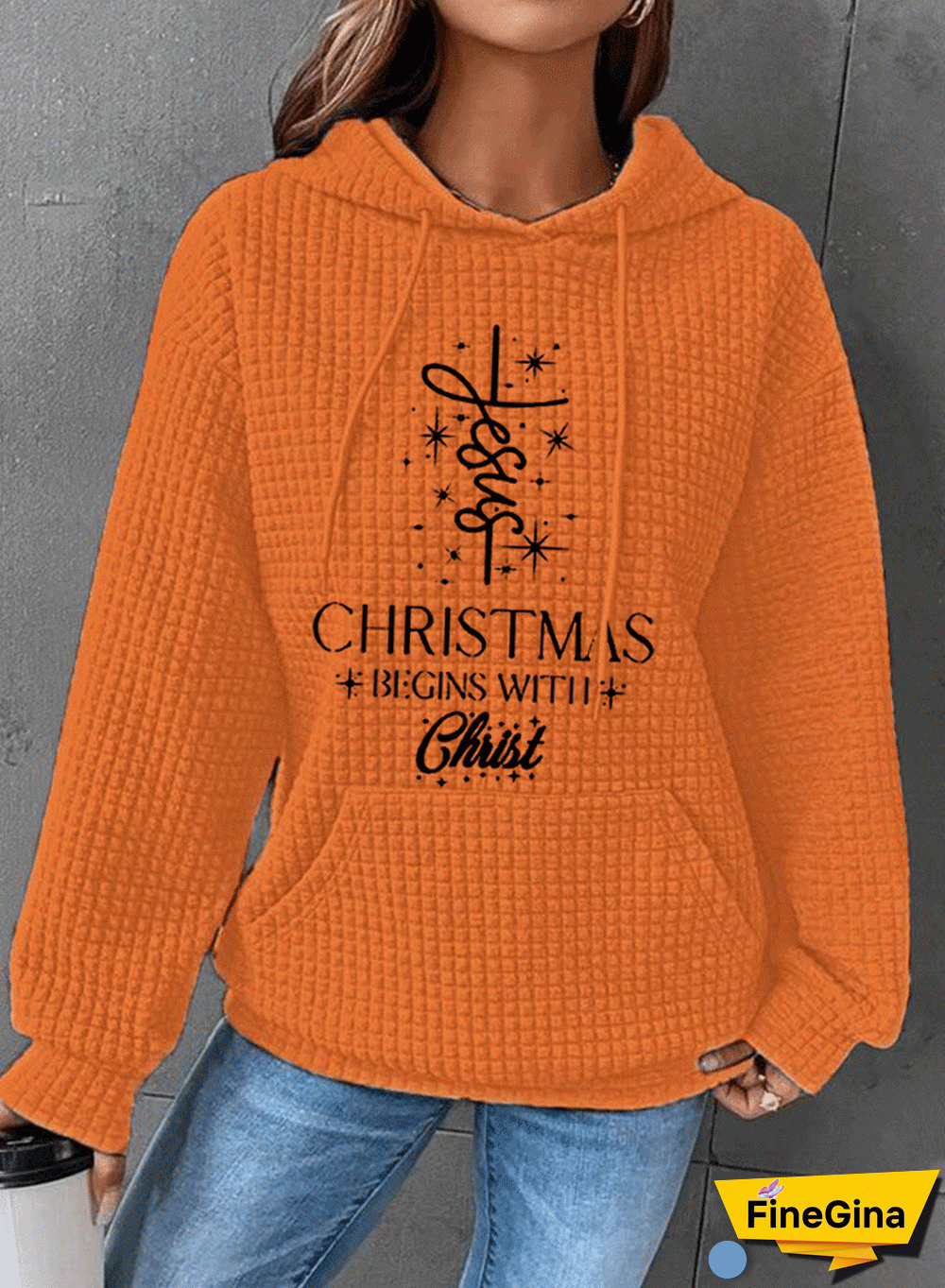 Women's Christmas Begins with Jesus Print Waffle Hoodie