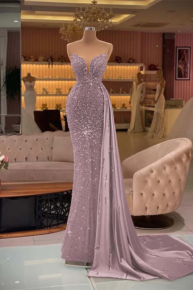 Gold Long Lace Sleeves Fabulous Evening Dress Mermaid With Colorful Beads main image 1