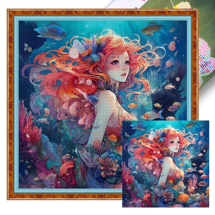 Girl In The Underwater World - Printed Cross Stitch 14CT 50*50CM