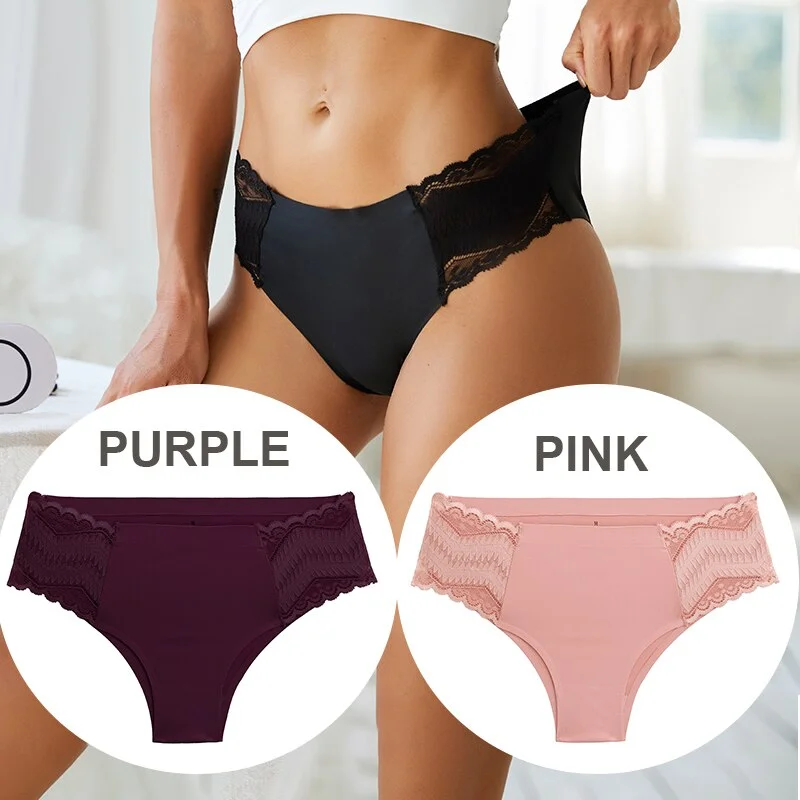 FINETOO 2PCS/Set Seamless Women Pantys Girls Lingerie High Waisted Lace Woman Briefs 8 Solid Colors S-XL Sexy Underpants Women