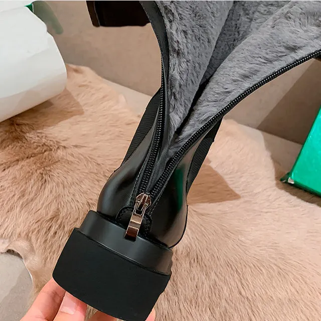 Korea Simple Zipper Artificial plush Heels Martin Boots Shoes