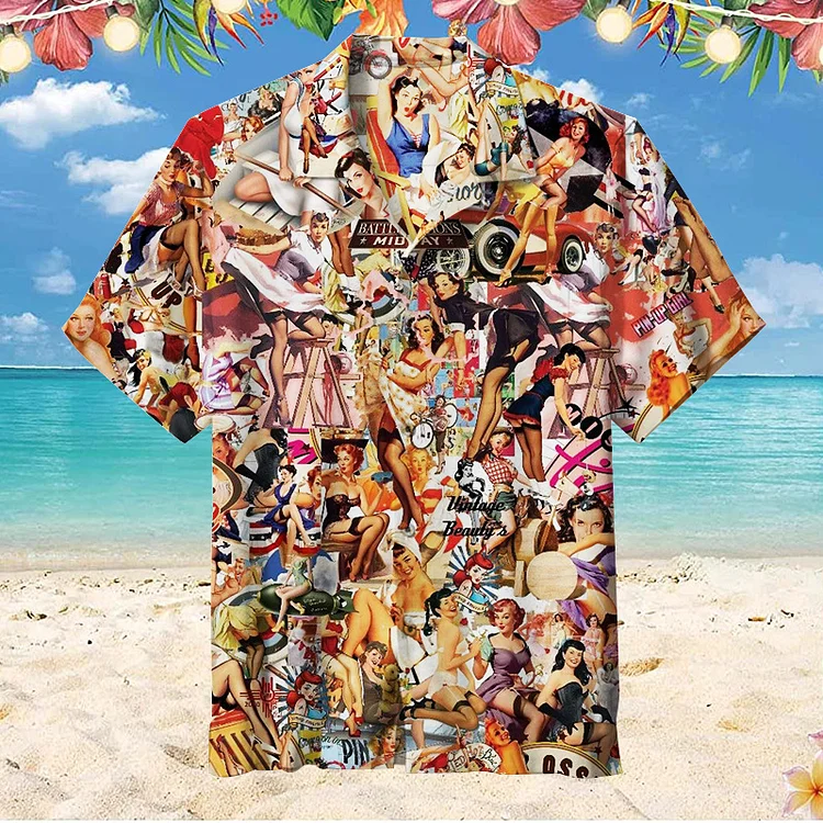 Magazine Girl Collage | Unisex Hawaiian Shirt