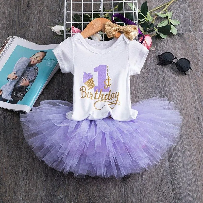 1st Birthday Outfits Baby Girl Clothes Fluffy Children Ballet Skirts with Headband Cotton Romper Infant Clothing Suits for Party