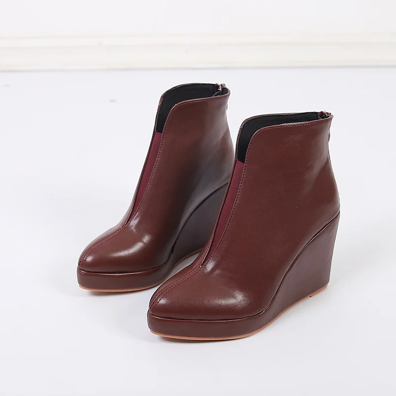 Wongn Wongn / Winter, Sloping Heel, Thick Bottom, High Heel, Pointed, Stylish Ankle Boots, Black Rear Zipper
