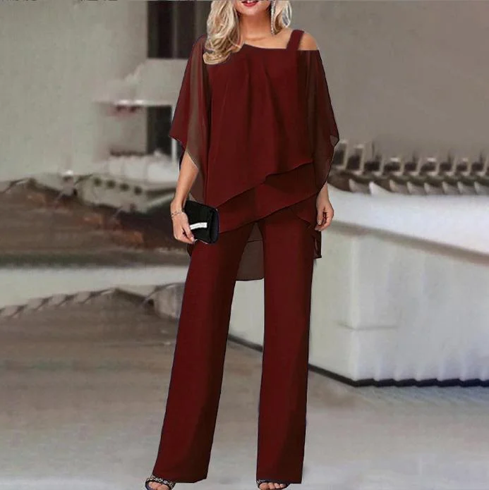 Uveng Uveng Sleeve Top Trousers Women Casual Irregular Party Set Elegant Two Sets 2025 Spring And Summer
