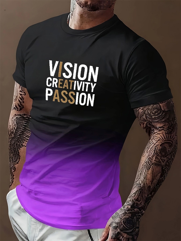 Vision Creativity Passion Letter Print Color-blocking Tees