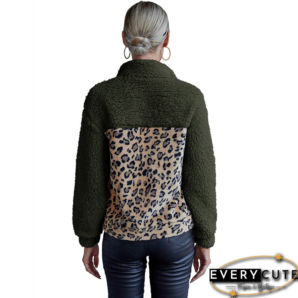 Army Green Splice Leopard Lambswool Sweatshirt