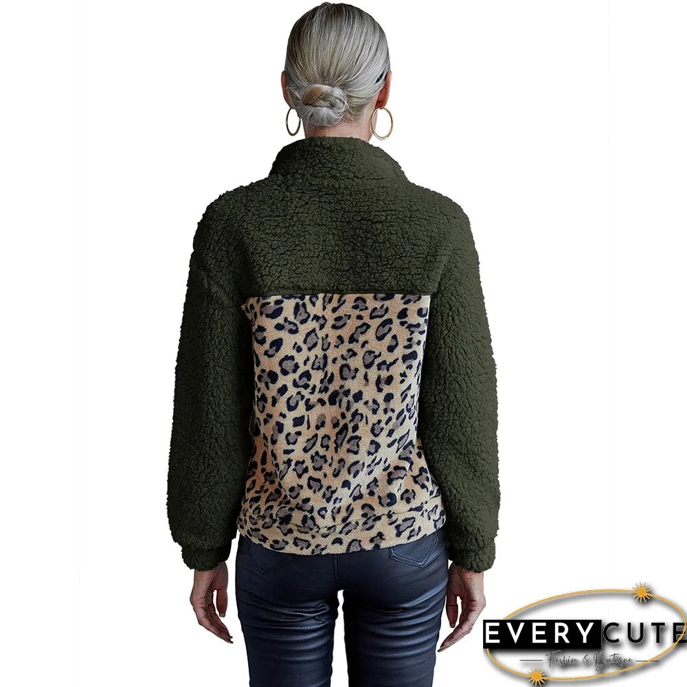 Army Green Splice Leopard Lambswool Sweatshirt