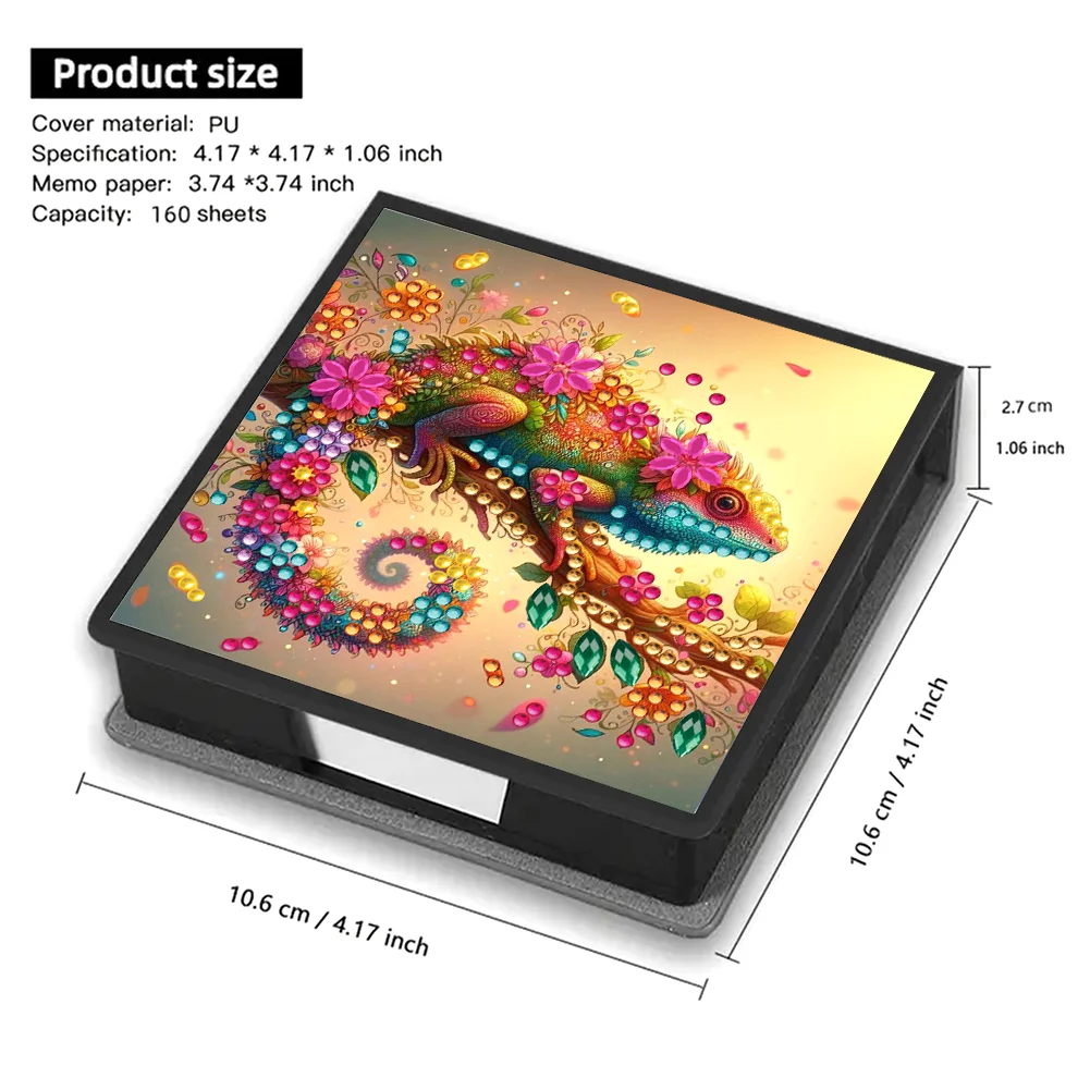 PU Lizard Diamond Painting Notecard Box with Papers for DIY Art Craft