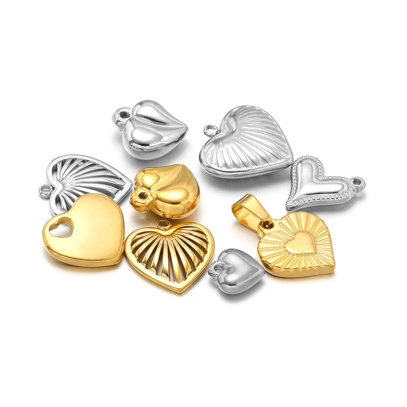 5 PCS/Package 14*17mm 304 Stainless Steel Heart Shape Pendant Jewelry Accessories