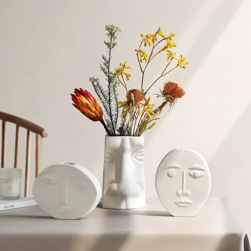 Athvotar Style Simple Face Ceramic Vase Decoration Living Room Flower Arrangement Creativity Light Luxury Table Dry Flower Home Decoration