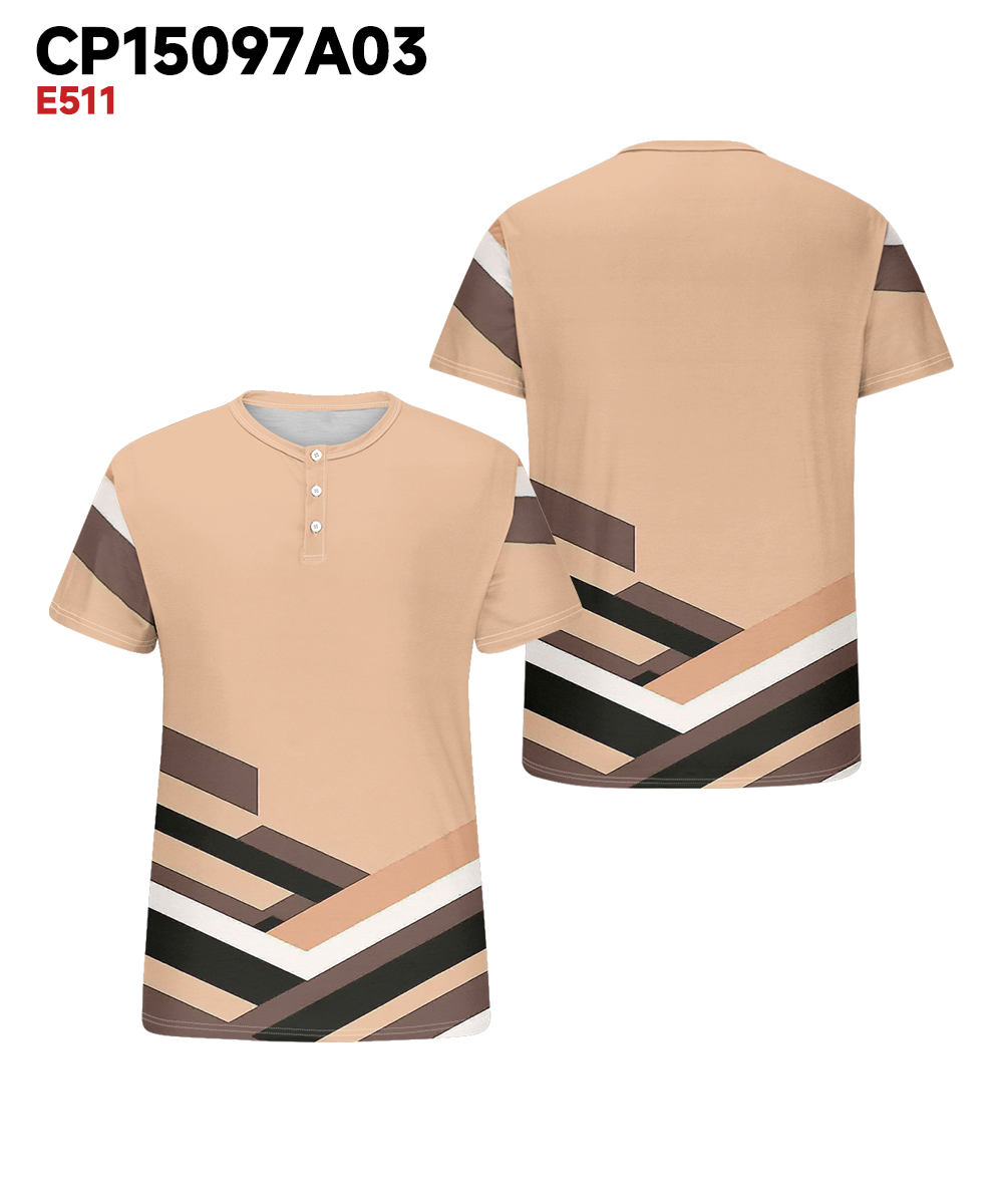 Men's Plus Size Daily Casual Orange Geometric Print Henley Collar Button Short Sleeve Tee