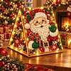 DIY Wooden Diamond Painting Pearl Tent House with Lights, Holiday Tabletop Art Craft Kit with String Lights, Christmas Home Decor Gift