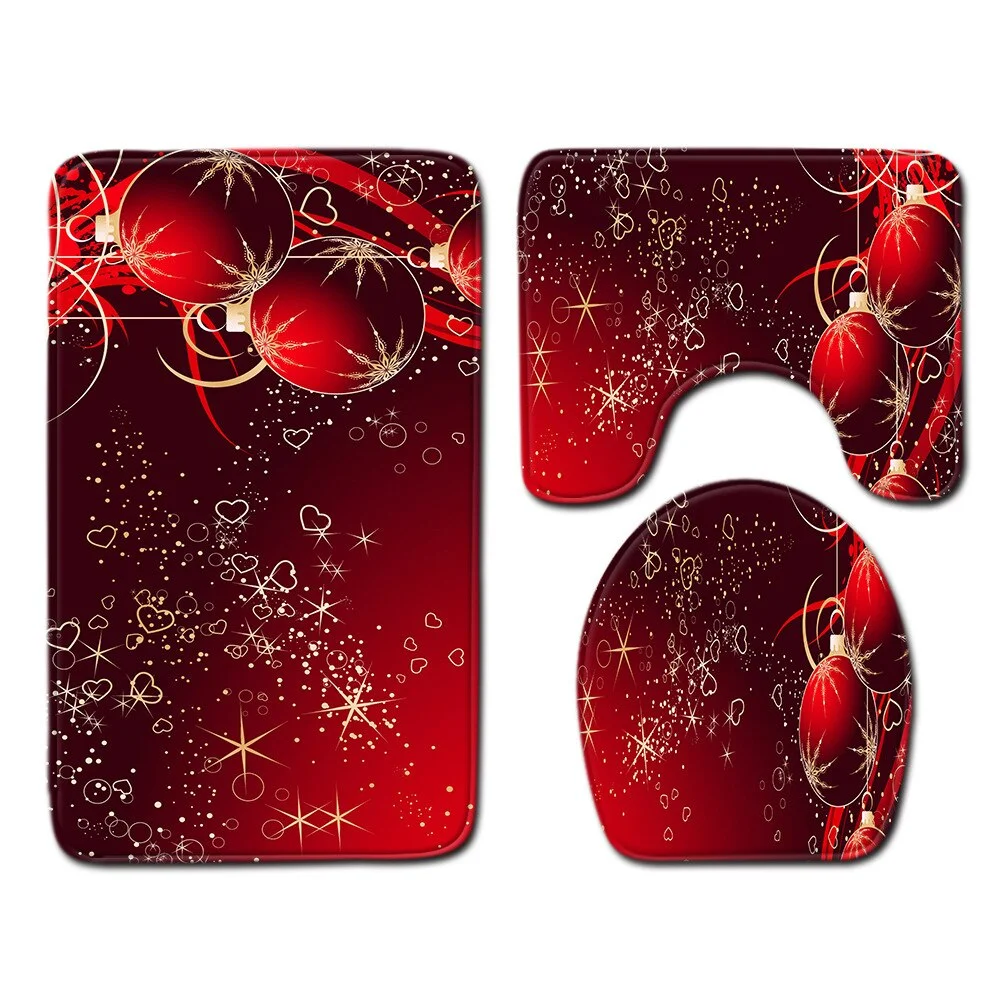 Christmas Toilet seat Cover 3pcs Set Bathroom Mat Home  Absorbent Door mats washroom Decoration Carpet Printing Flannel Rug