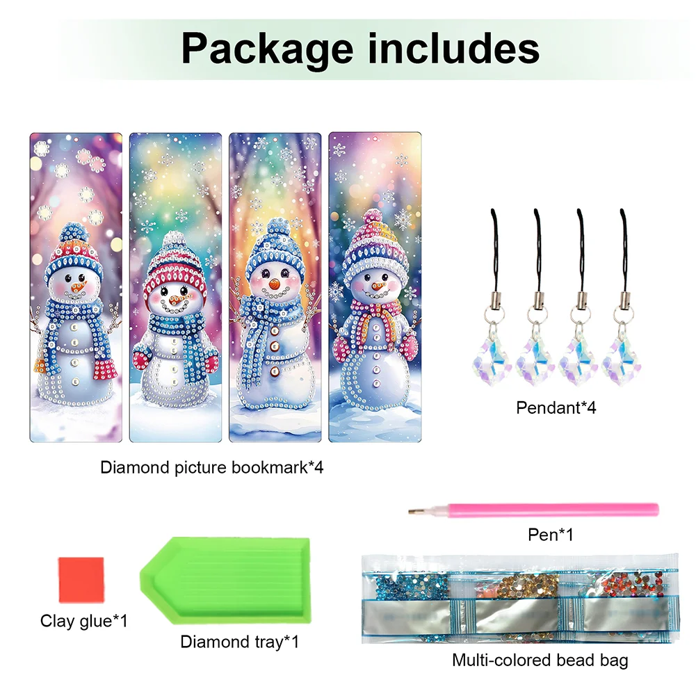 Snowman A5 Size Diamond Painting Notebook Set with 4Pcs Bookmark Holiday Gift