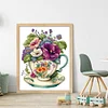 (Stamped/Counted) Flowers In Tea Cup - 18CT Cross Stitch 20*25cm/7.87*9.84in