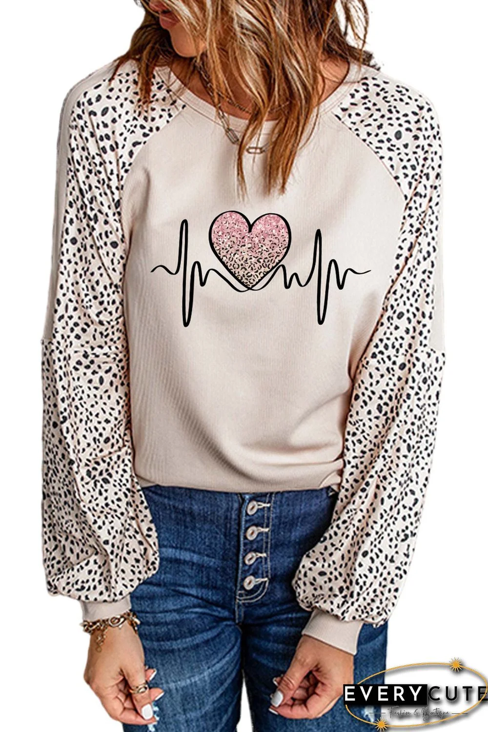 Peaceful Love Leopard Sleeve Pullover Top