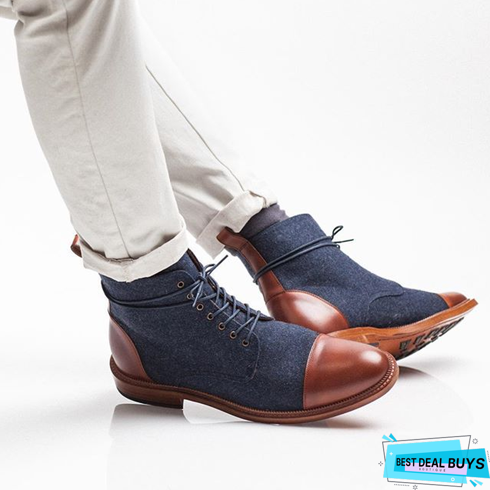 Hot Sale Handmade Color Stitching Suede Ankle Boots