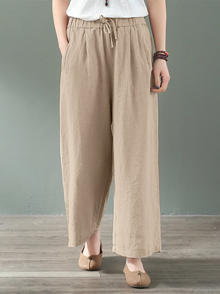 Solid Drawstring Pocket Casual Pants