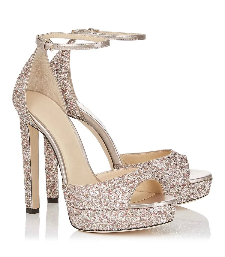 Custom Made Glitter Peep Toe Ankle Strap Heels |FSJ Shoes