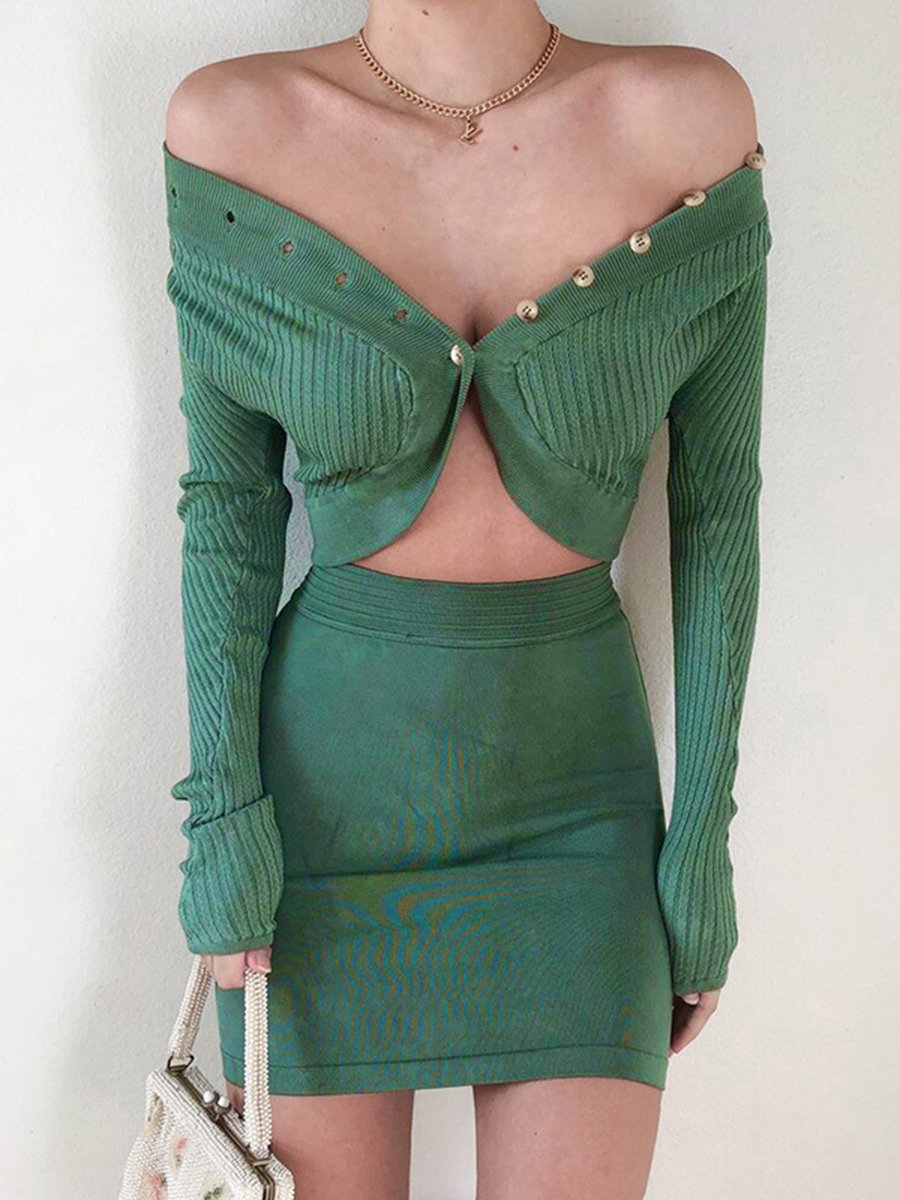 Long Sleeve Button Simple Knit Sweater