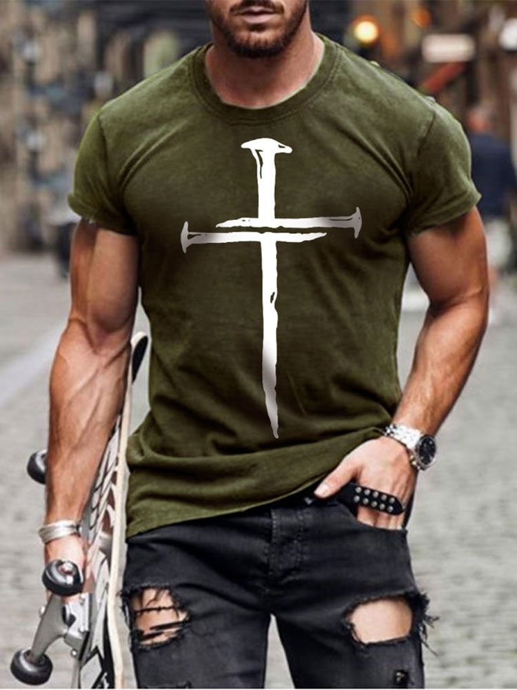 Cross Print Mens T-shirt、、URBENIE