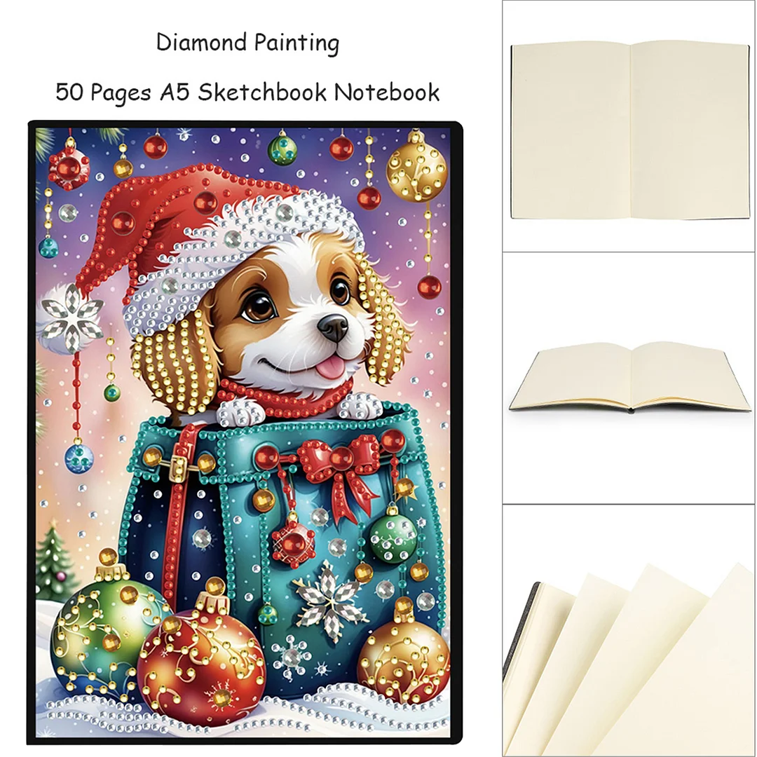 2pcs Xmas Animals Partial DIY 50 Pages A5 Diamond Painting Notebook for Study
