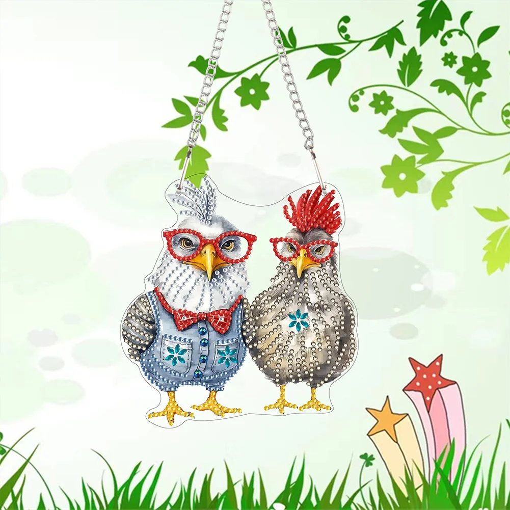 DIY Chicken Acrylic Special Shape 5D DIY Diamond Painting Dots Pendant for Home Decor(15*15cm)