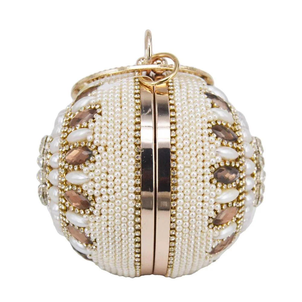 Bowling Design Pearl Clutch Bag circular ring Wristlets Bag Women Party Evening Bag Crystal tassels Ball Female wallet XQ-15