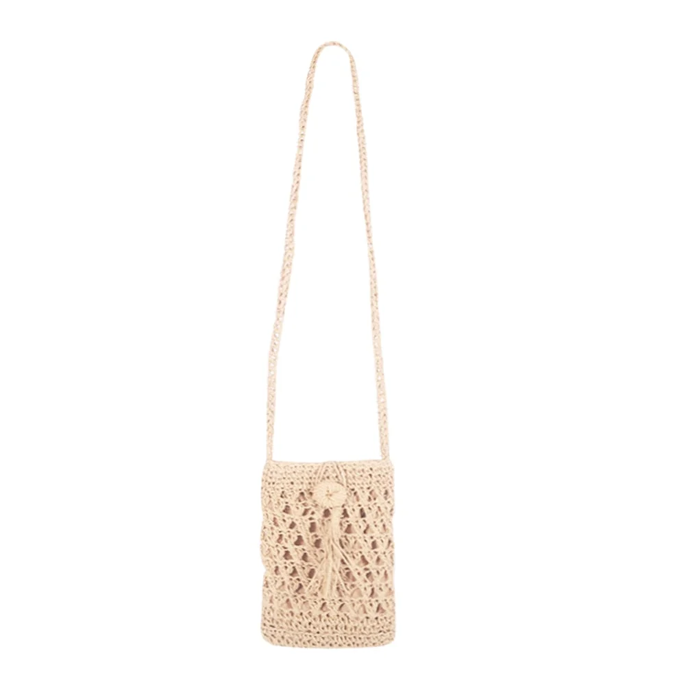 Ladies Vintage Straw Rope Vacation Travel Woven Small Purse Women Casual Mini Shoulder Crossbody Phone Bag
