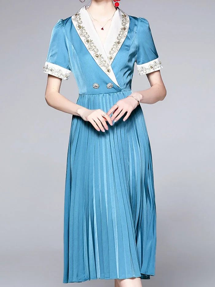 V-Neck Embroidered Fashion Midi Dress