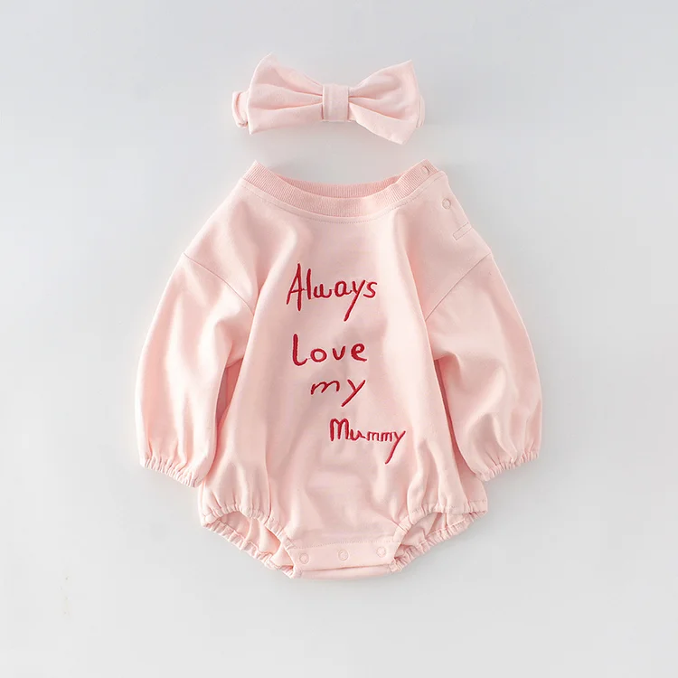 Baby Girl Long Sleeve Love My Mommy Pink Romper With Handband