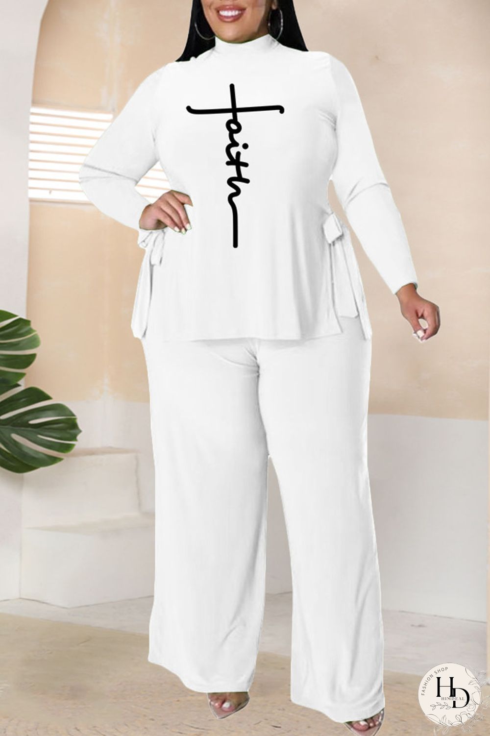 White Casual Print Bandage Patchwork O Neck Plus Size Dresses