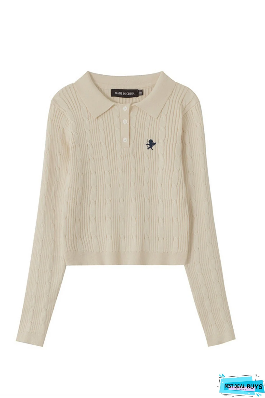 Solid Color Button-Front Knitted Sweater