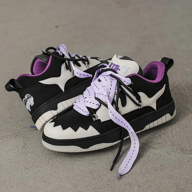 [Flaming Tooth] Black Purple Bread Shoes Thick Bottom Trendy Heightening Couple Shoes Men's Shoes