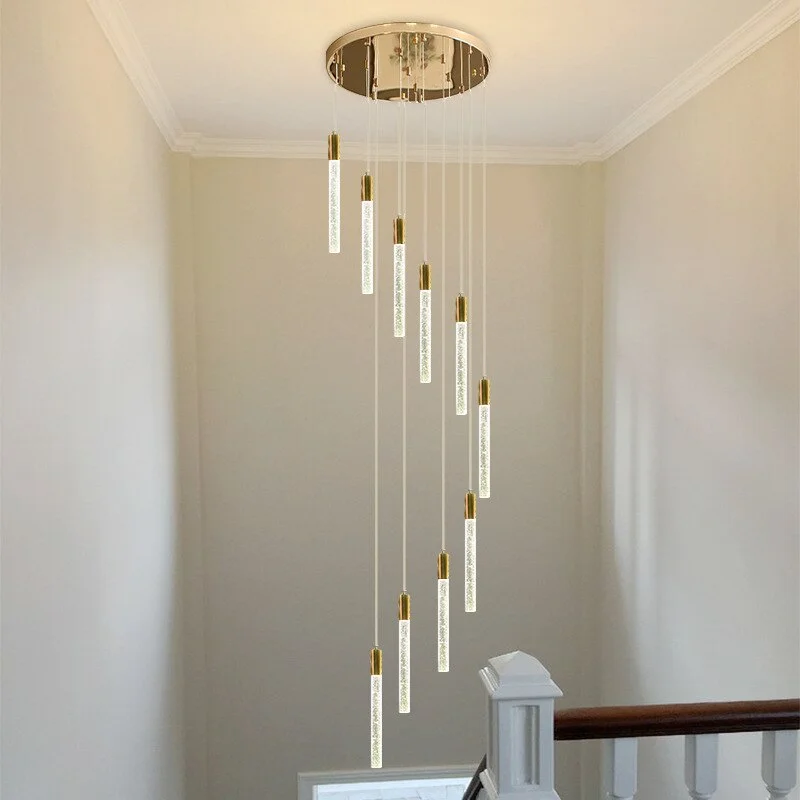 Modern LED Luxury Crystal Strip Lamp Villa Hotel Loft Duplex Chandelier Restaurant Staircase Lights Decor Nordic Light Fixtures