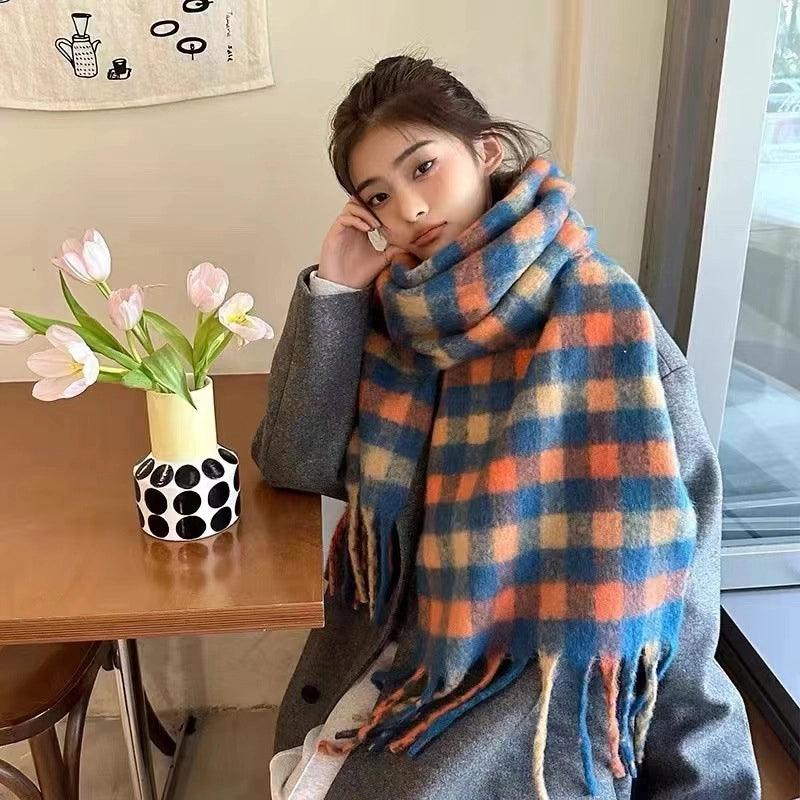 Latest Mohair Striped Tassel Scarf Fashion Geometric Gradient Shawl Japanese And Korean Versatile Thickened Scarf