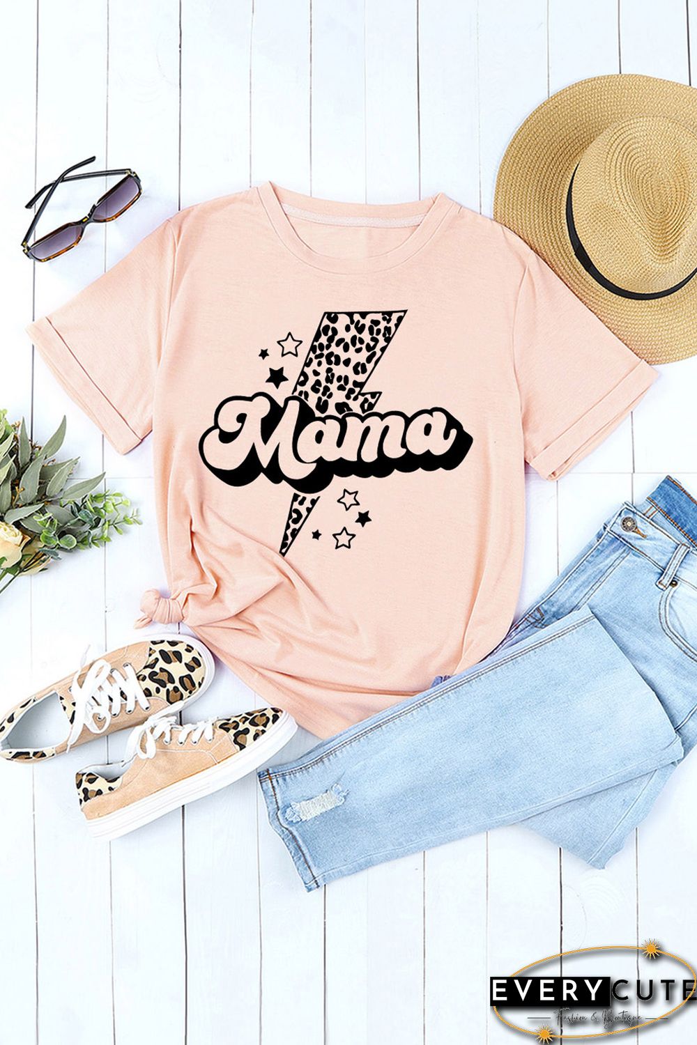 Pink Leopard Star Lightweight Short Sleeve Graphic T Shirt