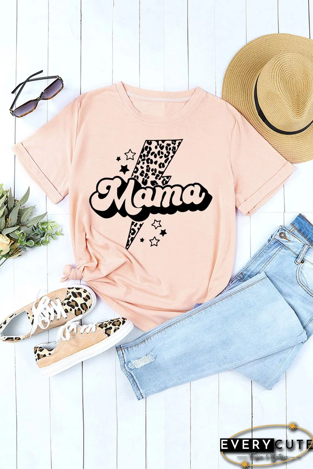 Pink Leopard Star Lightweight Short Sleeve Graphic T Shirt