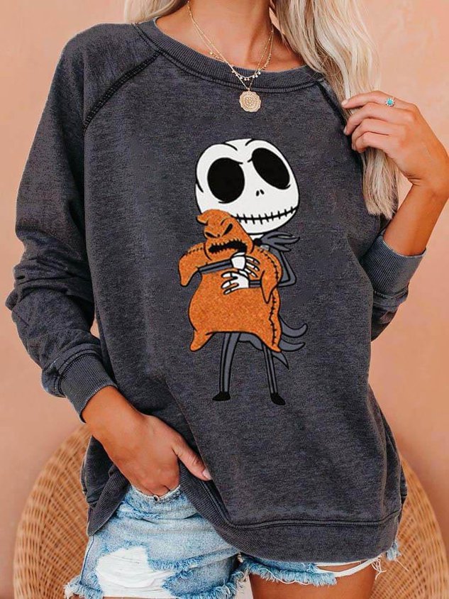 Women's Halloween Jack Skellington Hugging Oogie Boogie Sweatshirt