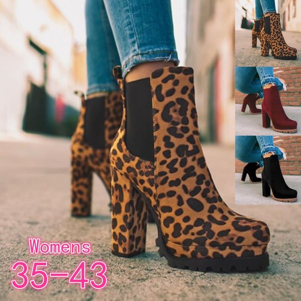 Winter Fashion Women Snow Boots Round Toe Leopard Print Thick Heel Low-top Waterproof Platform Martin Boots Outdoor Anti-skid Waterproof Shoes Ankle Boots Plus Size 35-43 - Shop Trendy Women's Fashion | TeeYours