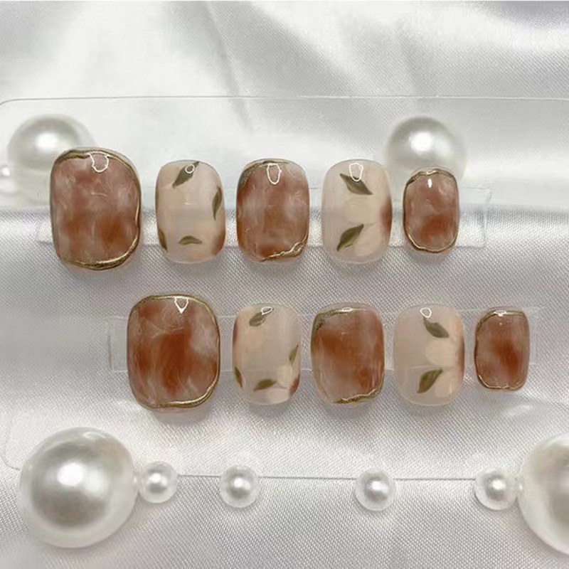 Mature Women Handmade Camellia Wearing Nail Art Fake Nails Removable